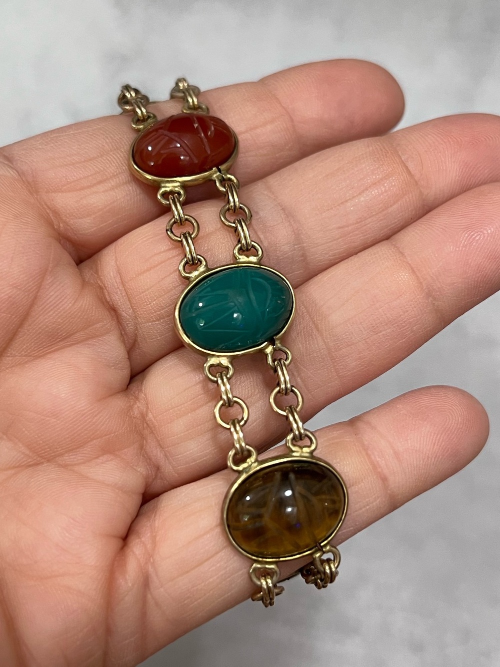 Vintage Art Deco 12kt /20 Gold Filled Scarab Bracelet Signed CC